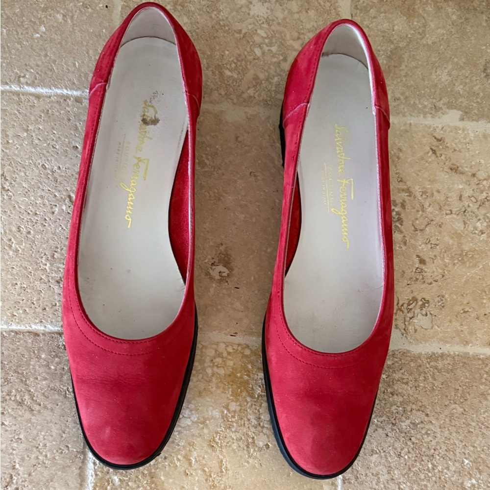 Salvatore Ferragamo Women's Red Suede Loafers, Size 6.5AA